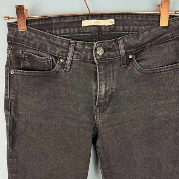 Levi's Womens 711 Skinny Black Denim Jeans Stretch Cotton Blend Size 26 - Picture 5 of 7